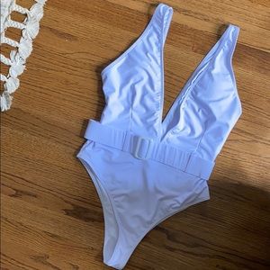 White One Piece Bathing Suit with Belt